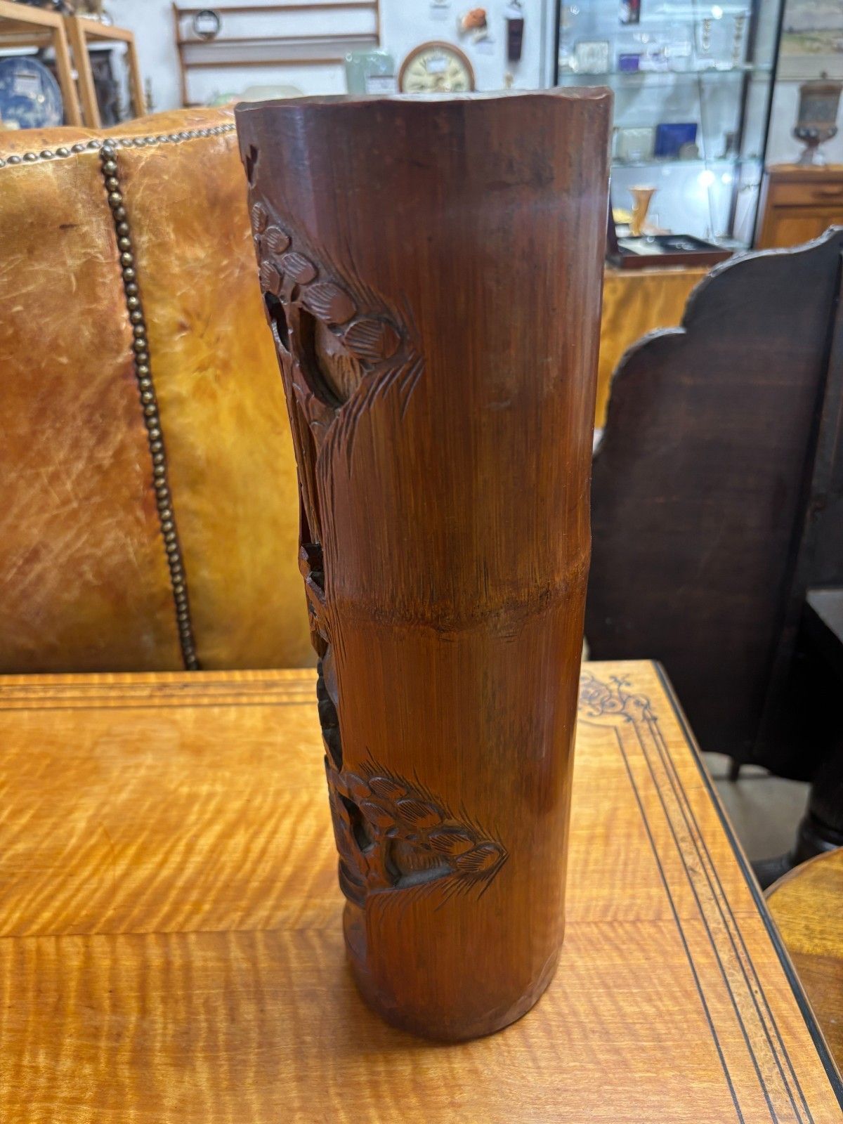 Antique Large Chinese Hand Carved Bamboo Dry Flower Vase photo furniture