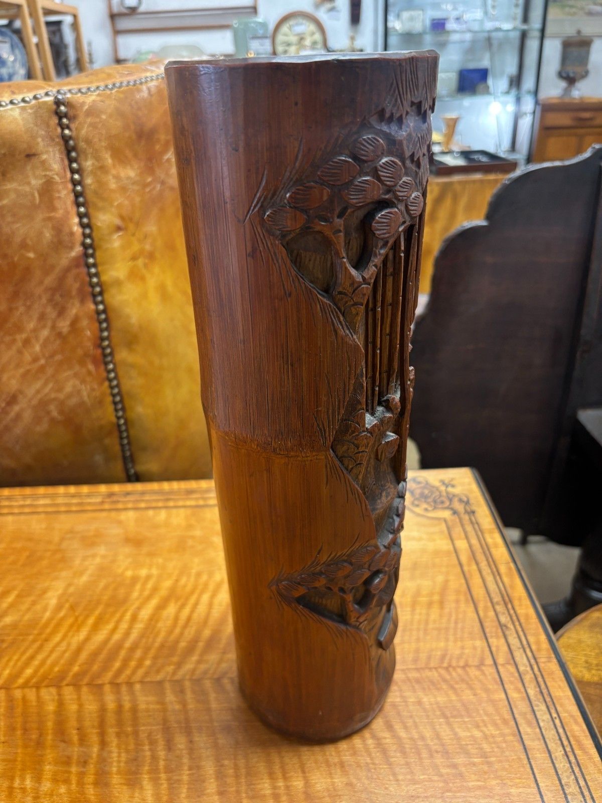 Antique Large Chinese Hand Carved Bamboo Dry Flower Vase photo Home Decor