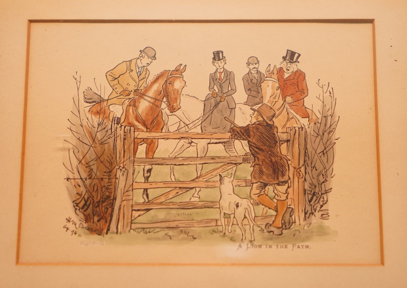 photo furniture Pair Of 1894 Watercolour Paintings By H Brock Univited Guest, A Lion In The Path