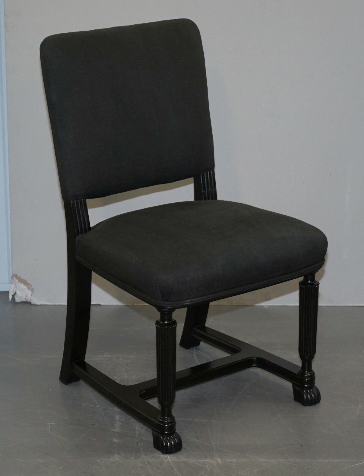 Lovely Pair Of Eichholtz Occasional Chairs Ebonised Frames Grey Linen Upholstery photo furniture