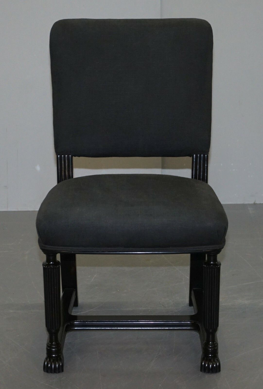 Furniture Lovely Pair Of Eichholtz Occasional Chairs Ebonised Frames Grey Linen Upholstery photo