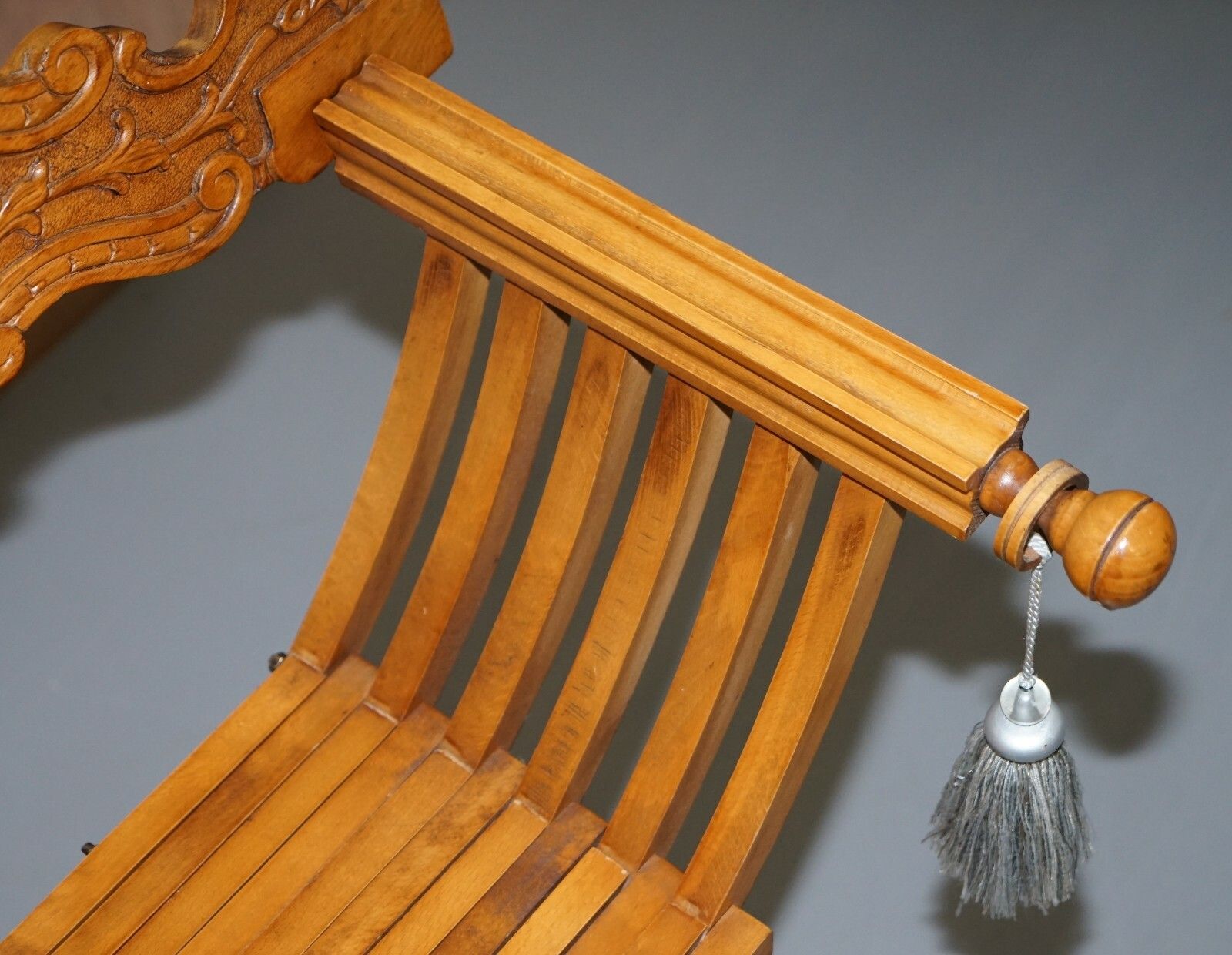 One Two Folding Savonarola Armchairs With Silk Hanging Tassels Well Carved photo vinterior