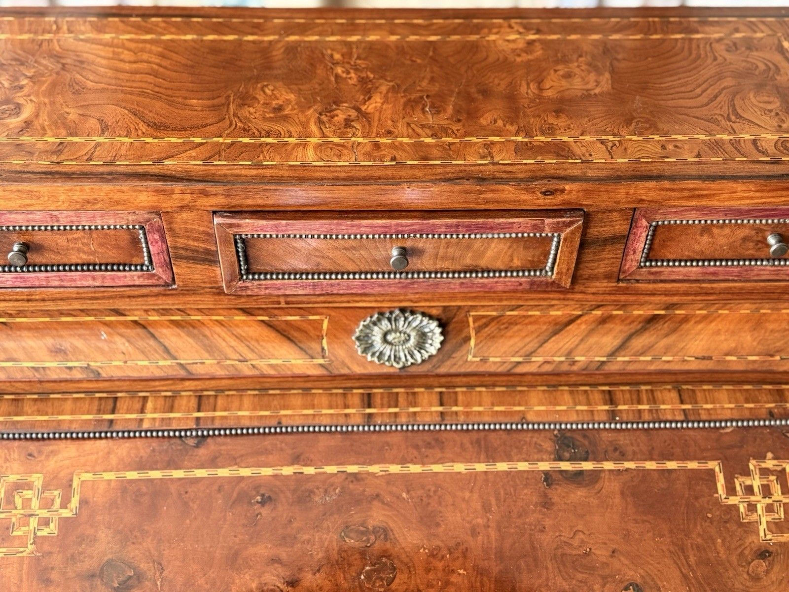 1299.0 French Empire Louis XVI Marquetry Burr Antique Desk Roll Top Bureau Desk C 1880 photo