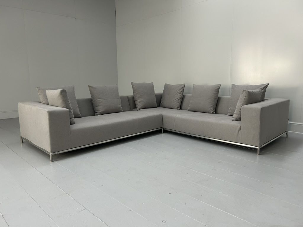 B&B Italia “George” L Shape Sofa – In Pale Grey Linen