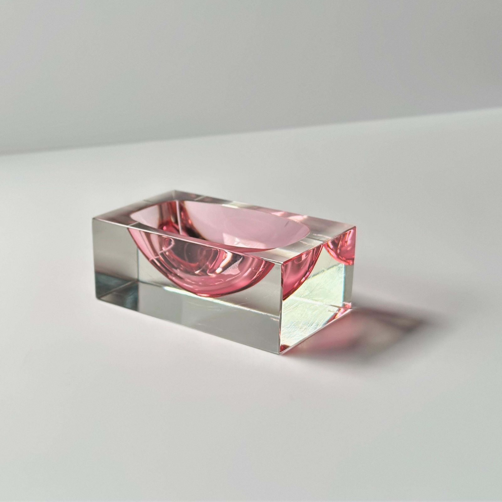 1980s Murano Pink Sommerso Glass Faceted Bowl, Mandruzzato, Italy photo 600.0