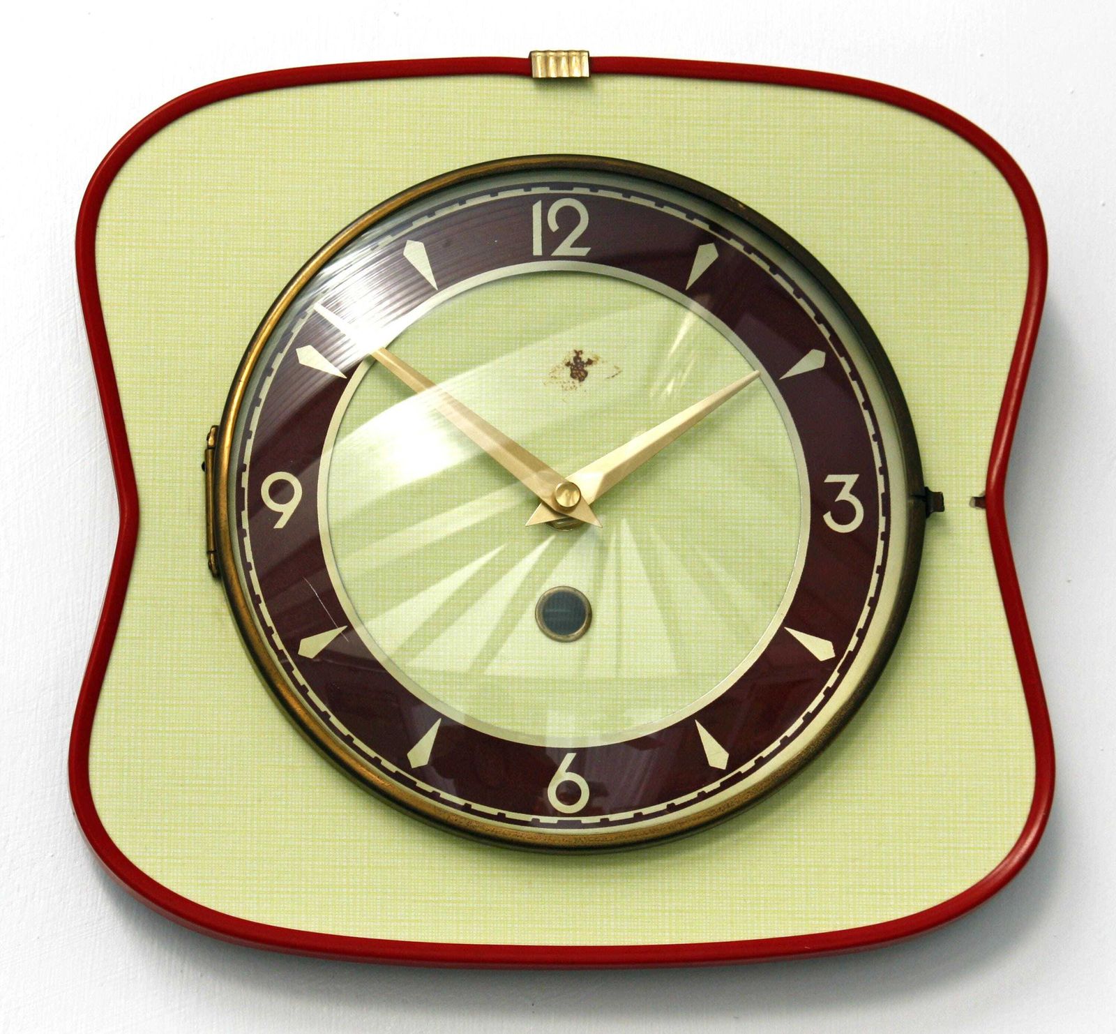 Vintage Yellow Wall Clock   25cm French Reg Mid Century Style Wooden Yellow Formica Retro Wooden 1960s Atomic Gift Off The Wall Clocks