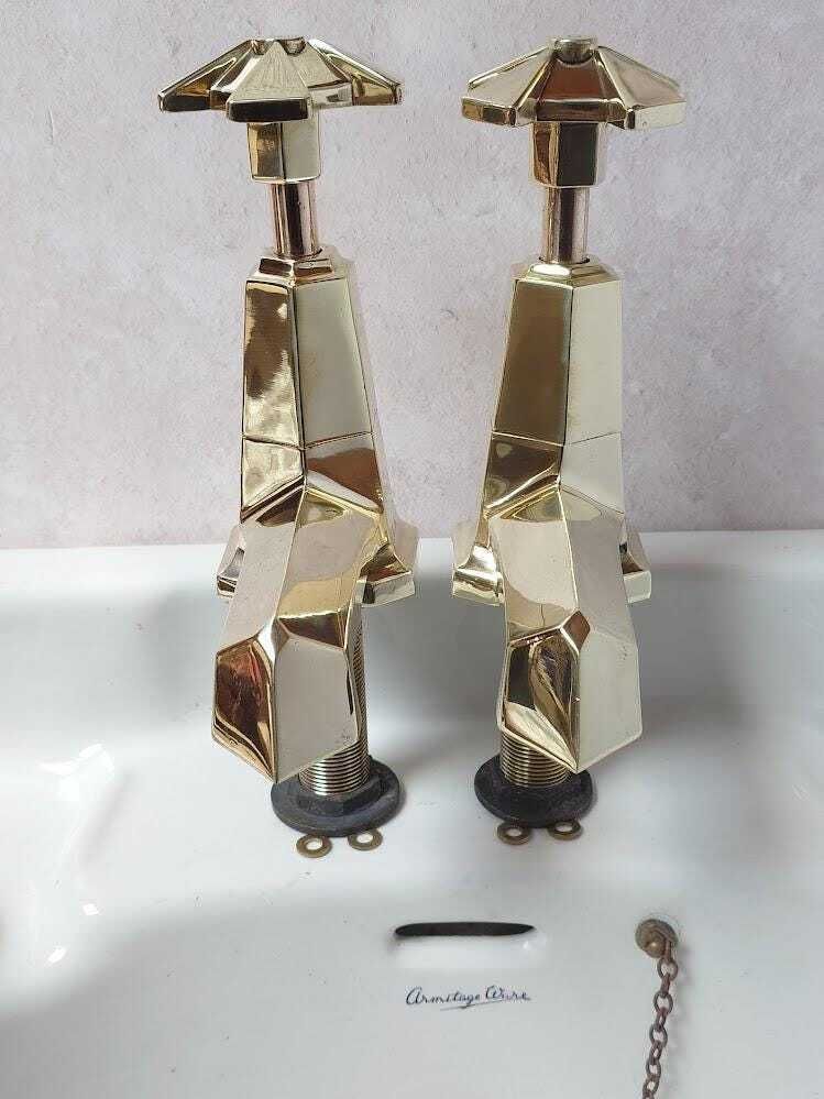 Pair Of Very Large Original Art Deco Bath Taps, Polished Brass Bathtub Faucets, 1920s Bath Taps, Overhauled And Ready To Fit photo furniture