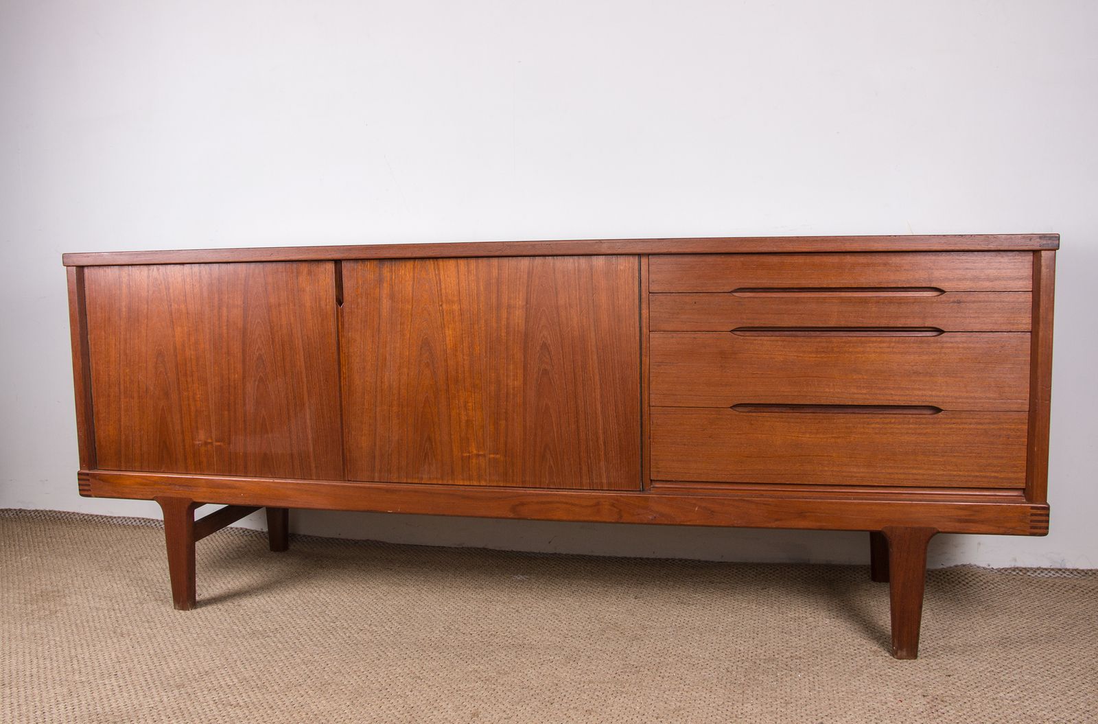 photo furniture Danish Brutalist Style Sideboard In Solid Teak By Henning Kjaernulf For Vejle Stole 1960.