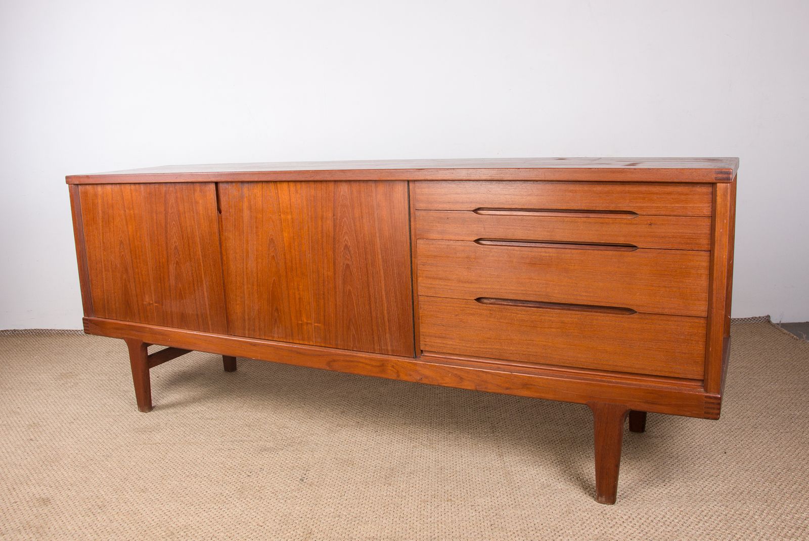 Danish Brutalist Style Sideboard In Solid Teak By Henning Kjaernulf For Vejle Stole 1960.