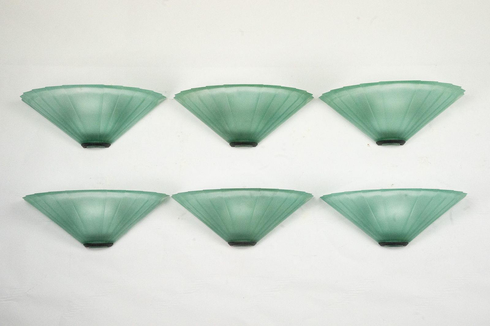 Set Of Six De Majo Sconces In Thick Green Murano Glass. Italy 1980s