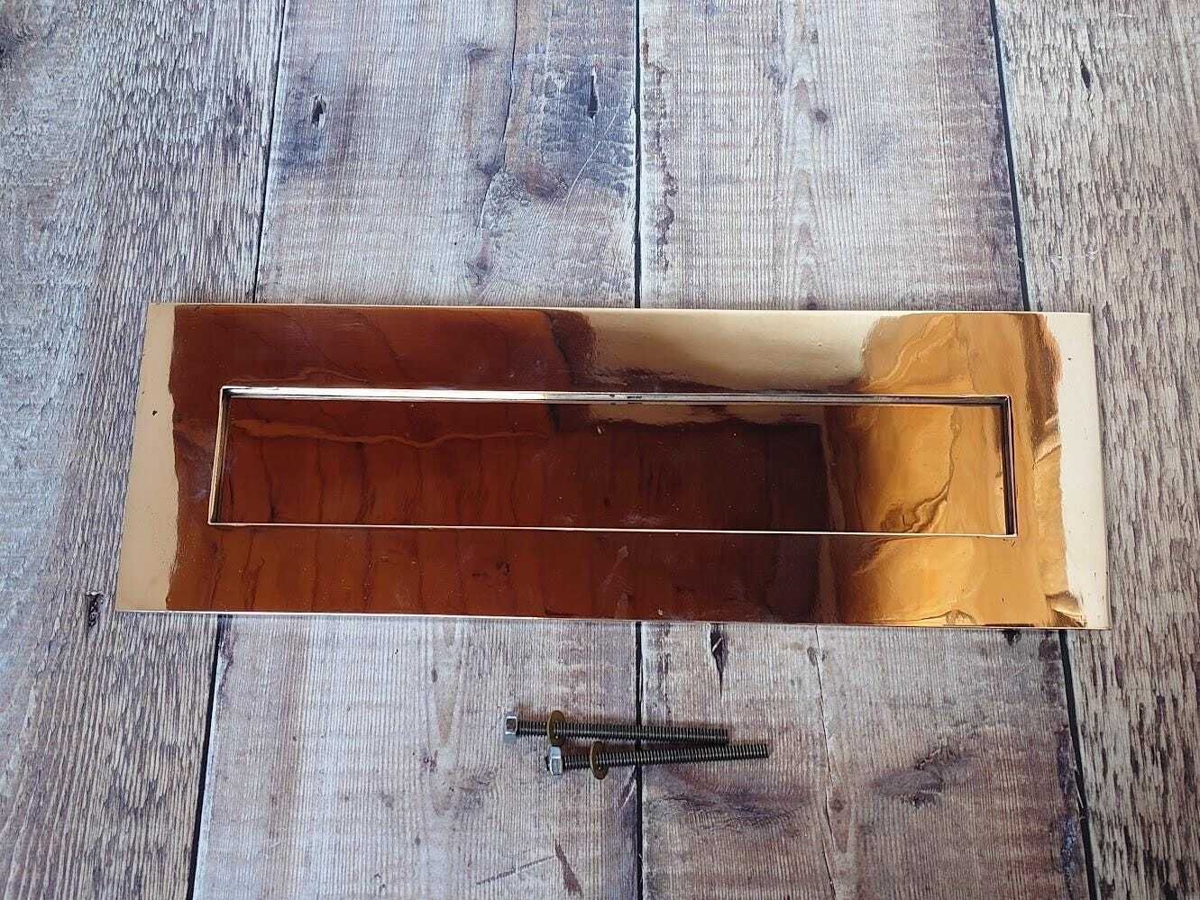 Very Large Polished Brass Door Letter Box Slot, Heavy Rose Brass Door Mail Slot photo 150.0