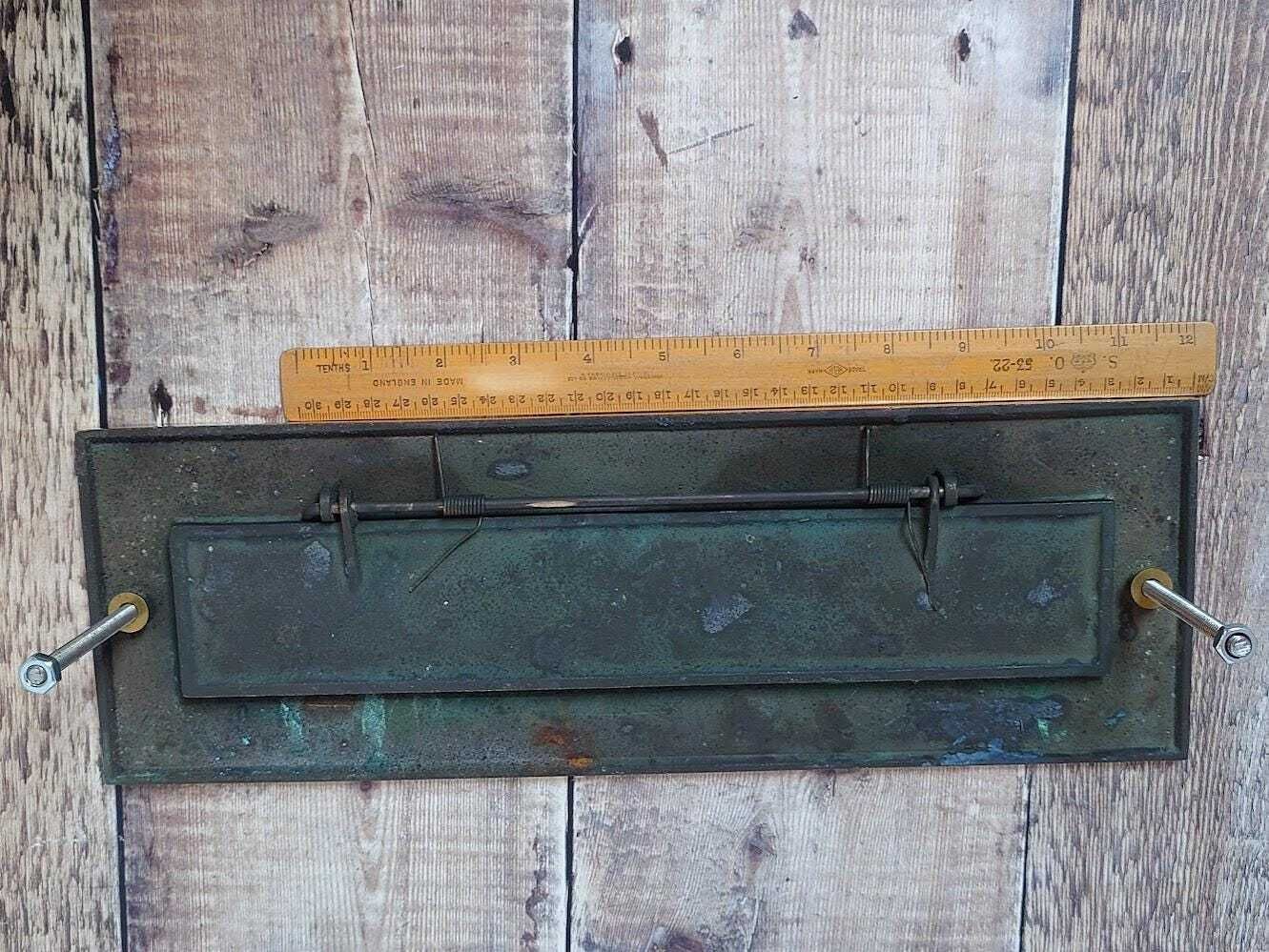 photo for sale Very Large Polished Brass Door Letter Box Slot, Heavy Rose Brass Door Mail Slot