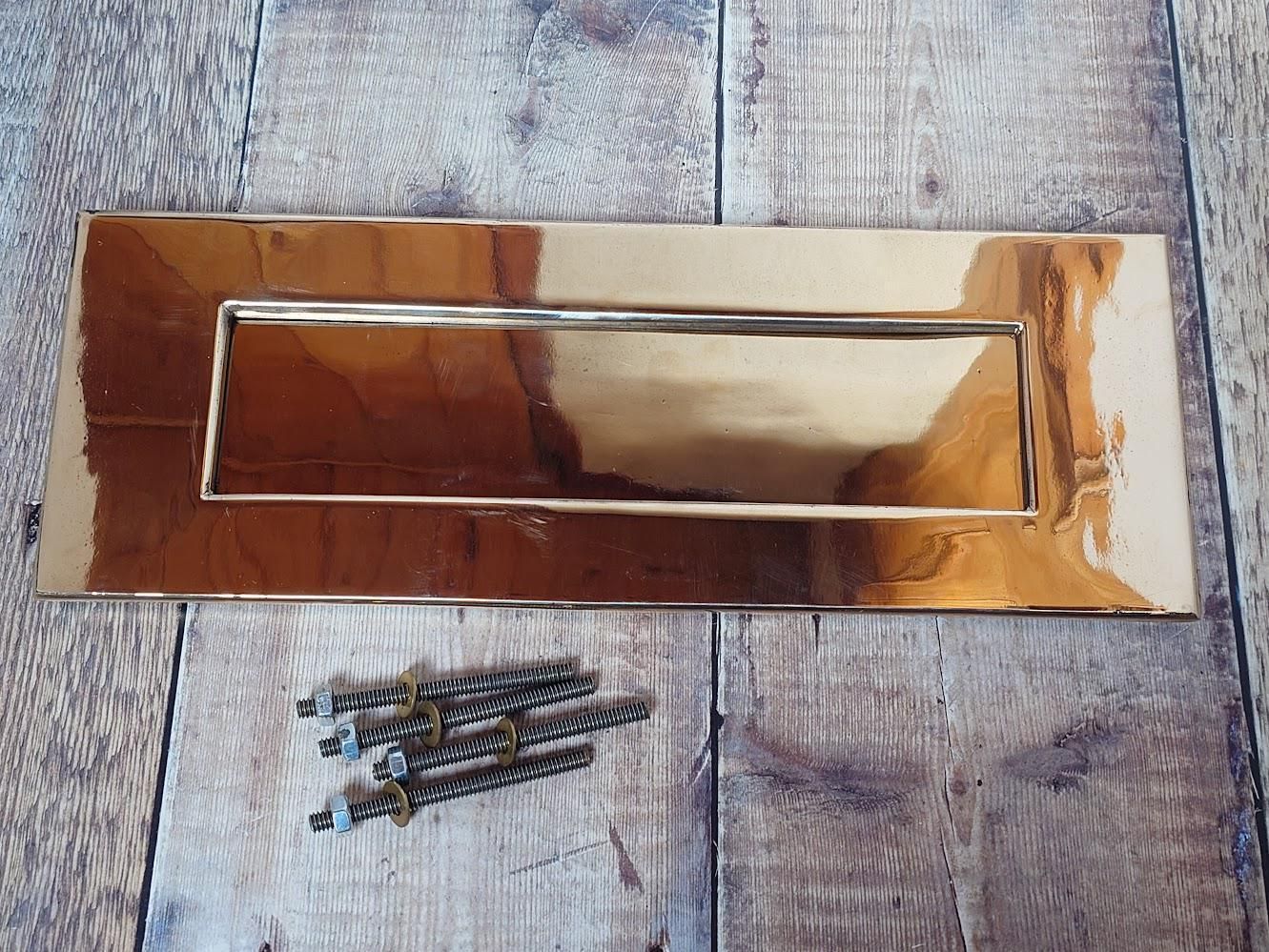 Very Large Polished Brass Door Letter Box Slot, Heavy Rose Brass Door Mail Slot photo 145.0