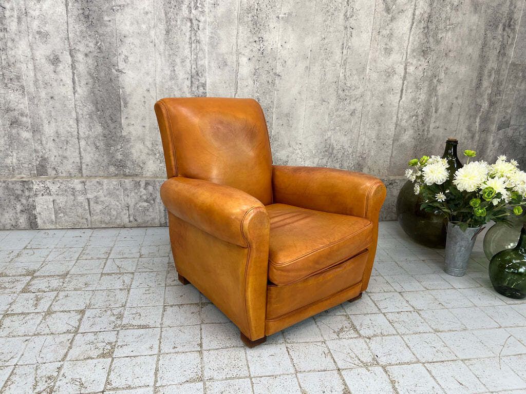 Individual Cognac Coloured Leather Club Chair Armchair