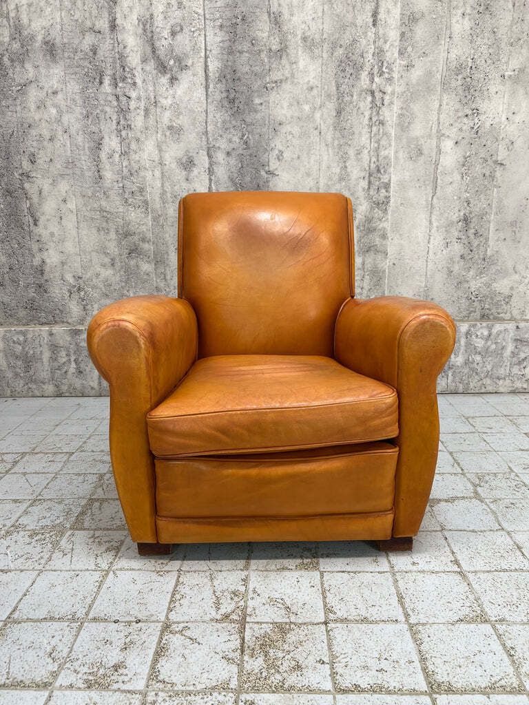Individual Cognac Coloured Leather Club Chair Armchair photo vinterior