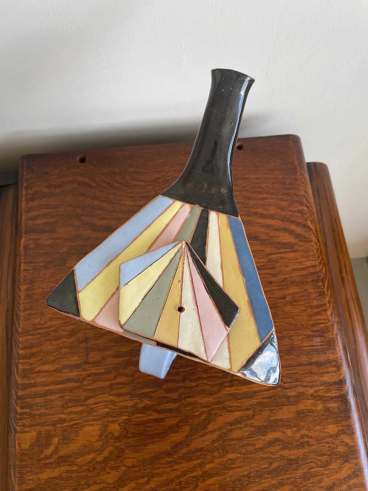 Vintage 80s Art Deco Inspired Ceramic Teapot Multi Coloured Influenced By Clarice Cliff photo for sale