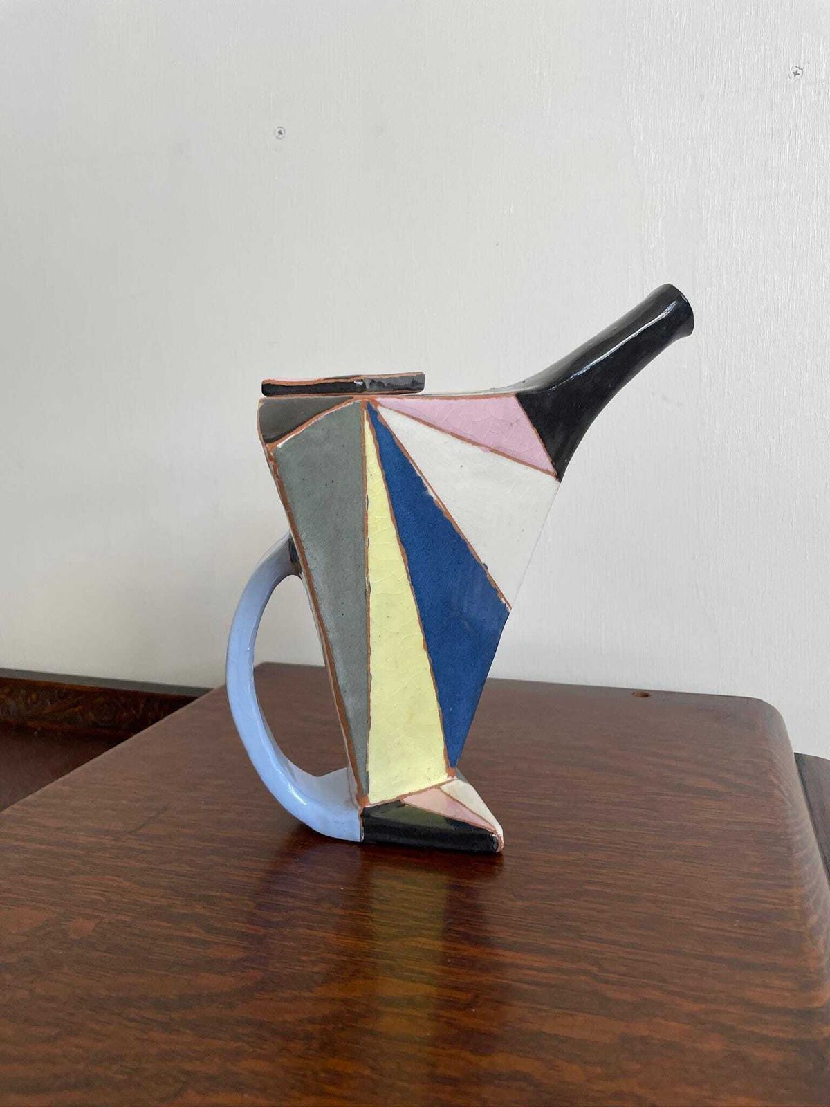 Vintage 80s Art Deco Inspired Ceramic Teapot Multi Coloured Influenced By Clarice Cliff photo Home Decor
