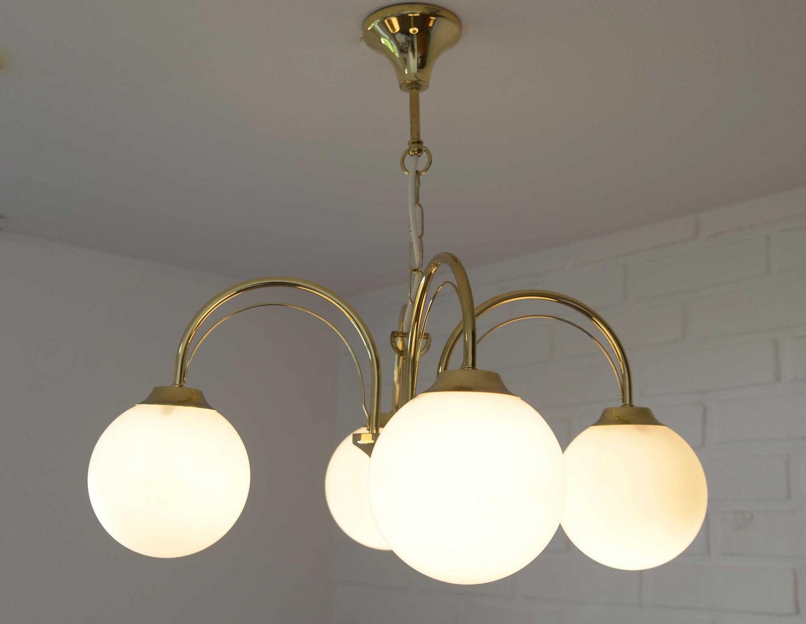 Elegant Gold Vintage Chandelier Mid Century Hollywood Regency Hanging Lamp photo Lighting