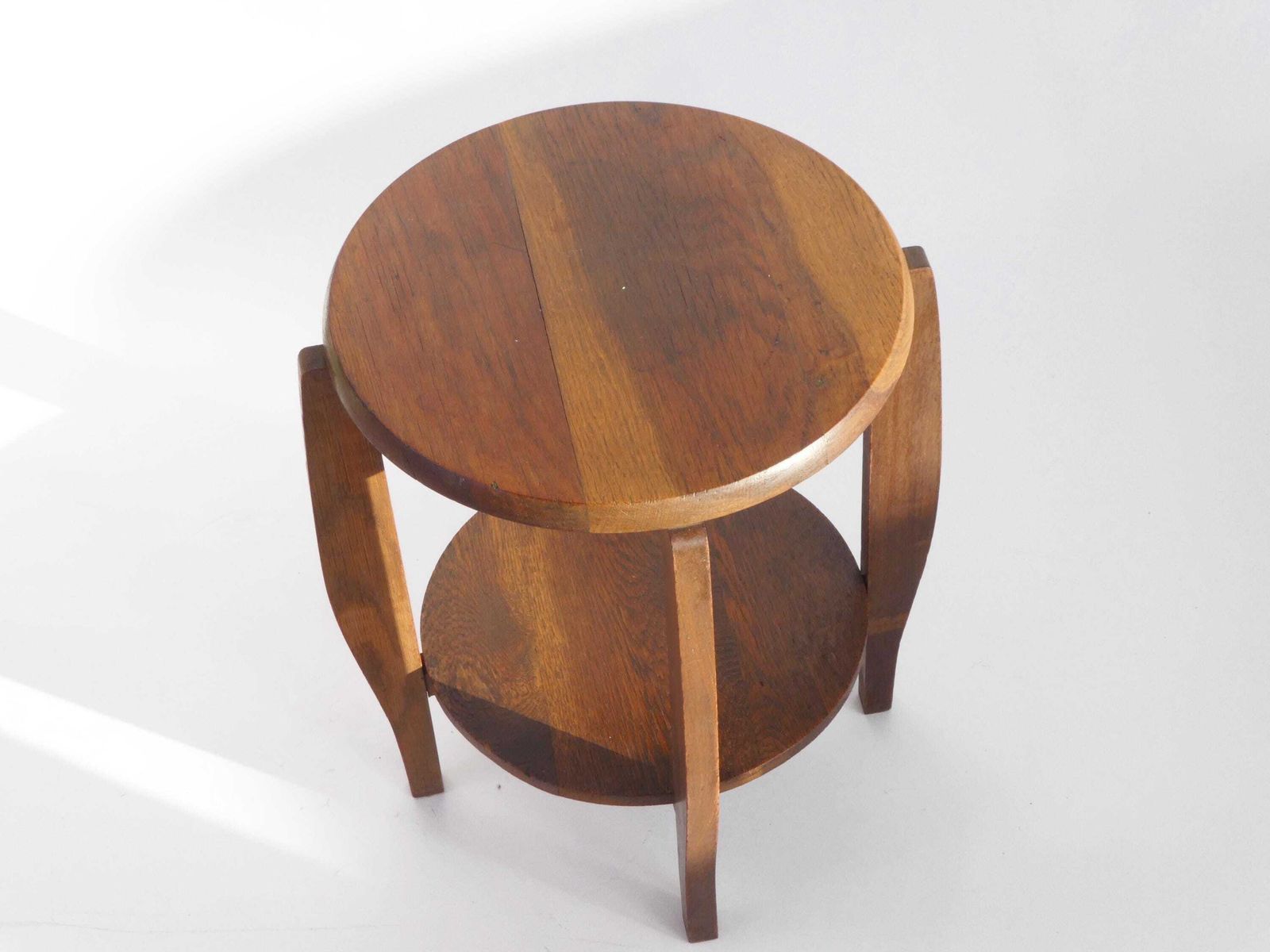 Antique Art Deco Two Tiered Oak Side Table, Amsterdam School Plant Stand photo for sale