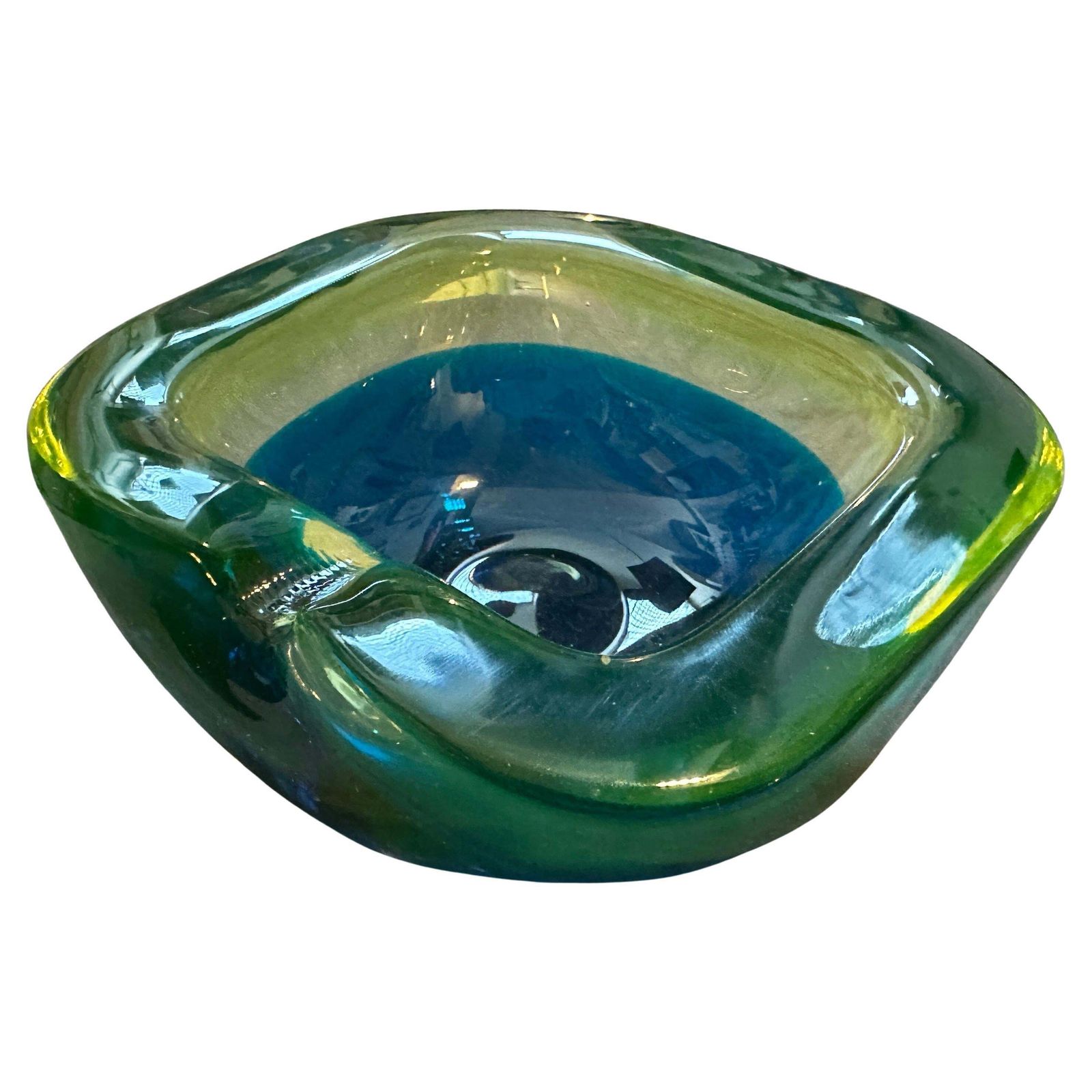 1970s Modern Blue And Green Lime Sommerso Murano Glass Ashtray By Seguso photo furniture
