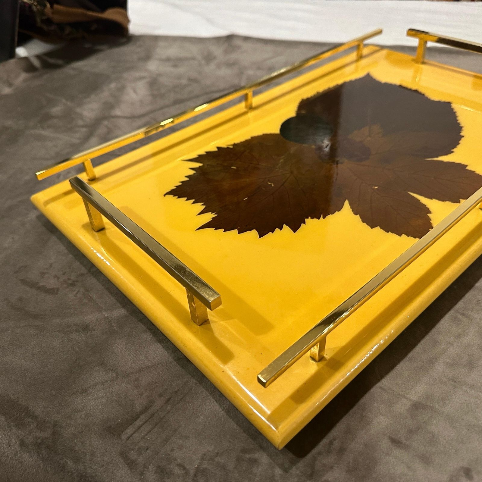 1960s Mid Century Modern Lacquered Wood And Brass Italian Serving Tray photo Home Decor