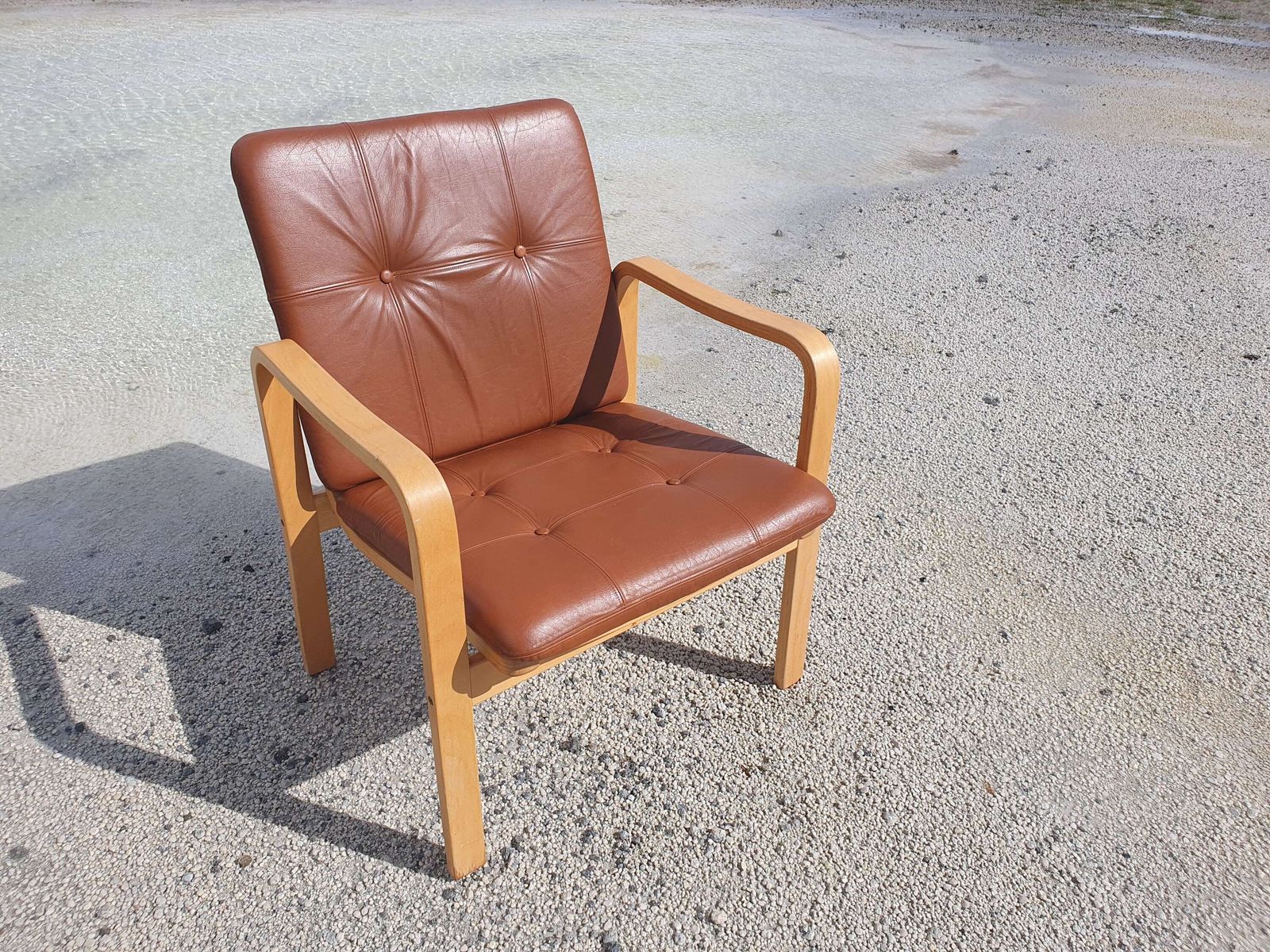 Yngve Ekstrom For Skandi Form, Sweden. A Bentwood Armchair With Leather Upholstered Pads. photo 180.0