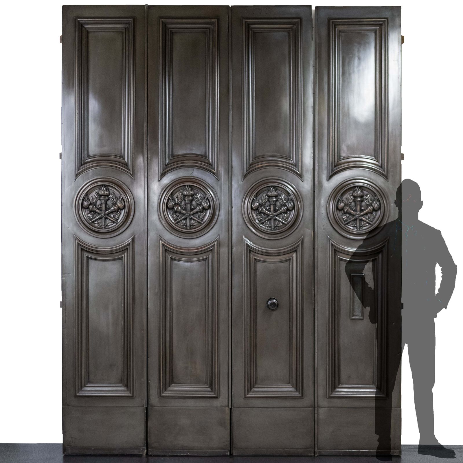 Monumental Bronze And Mahogany Entranceway Doors