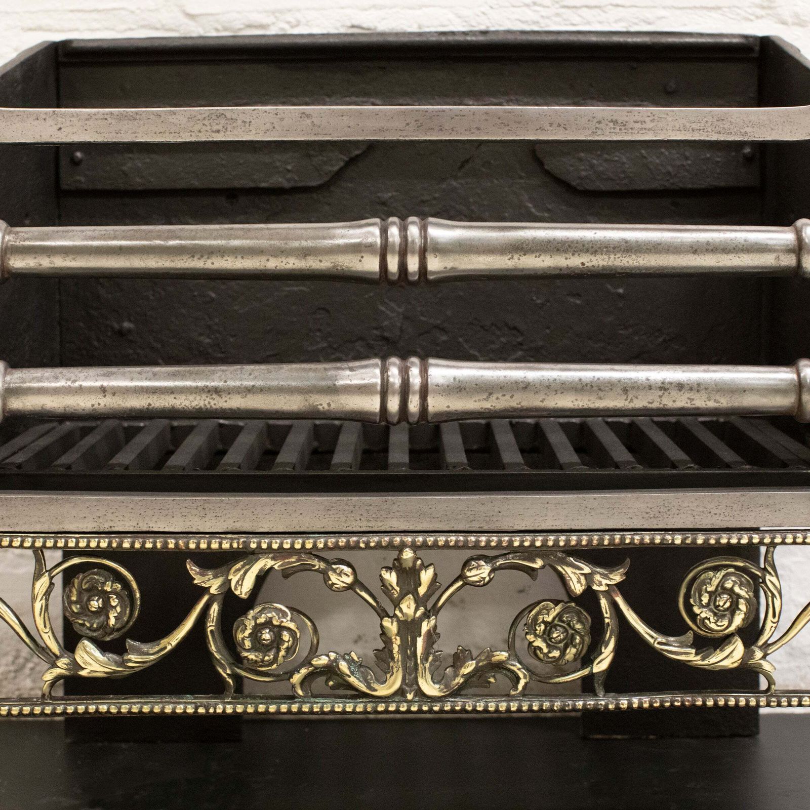 3200.0 Reclaimed Polished Steel And Brass Cast Iron Fire Basket photo