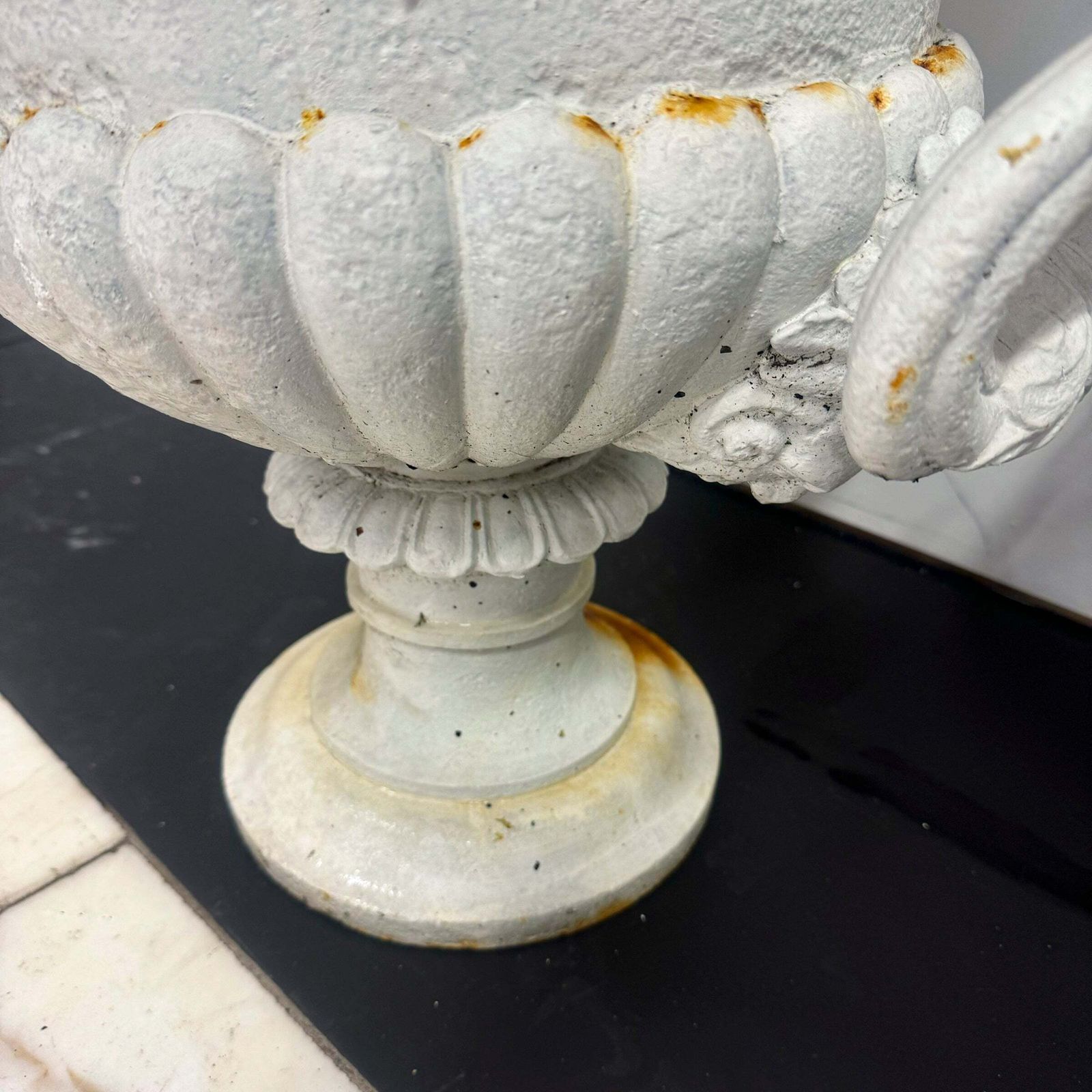photo for sale Pair Of Antique Campaign Cast Iron Urns