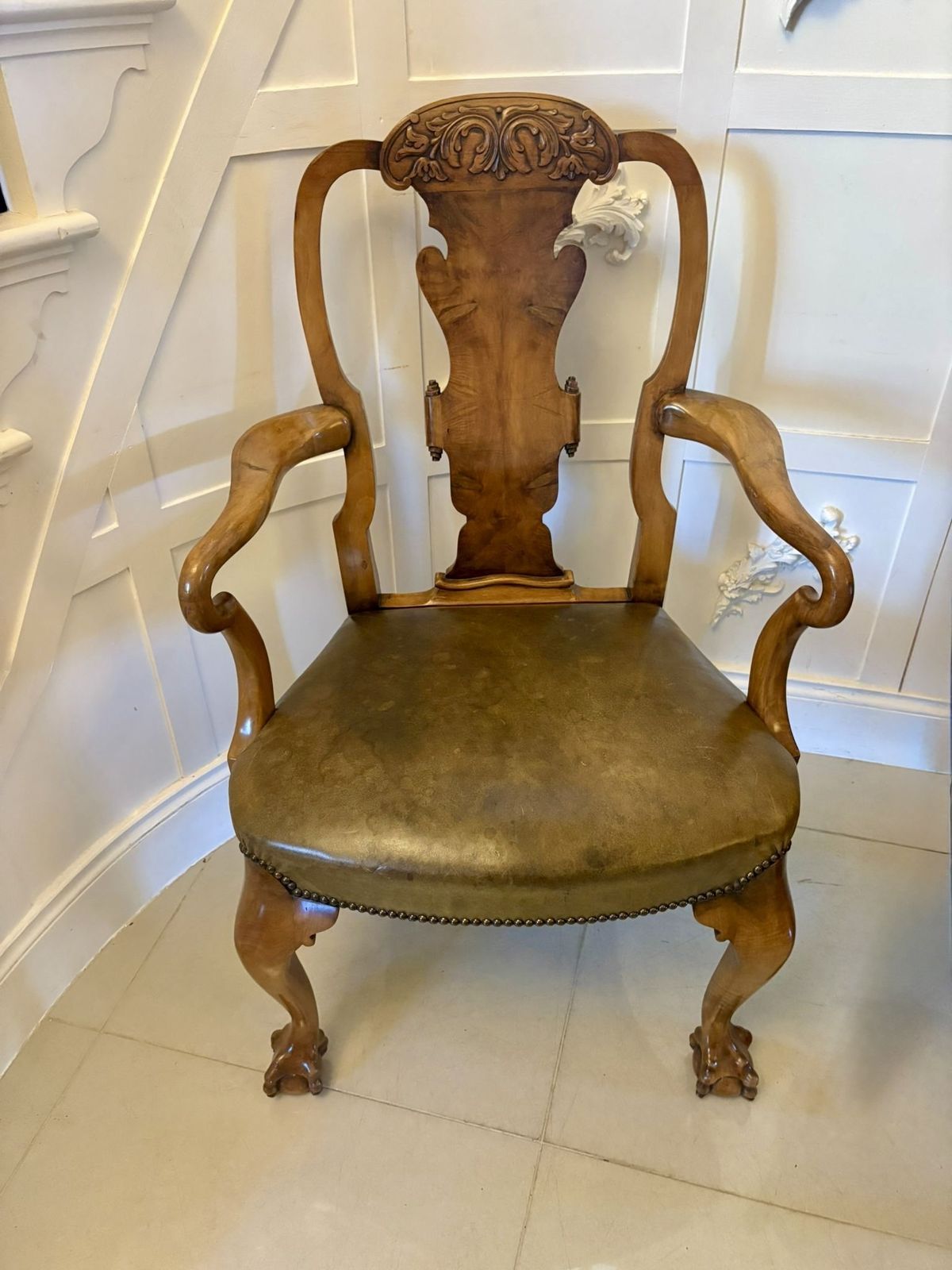 photo for sale Outstanding Quality Antique 19th Century Carved Walnut Office Chair