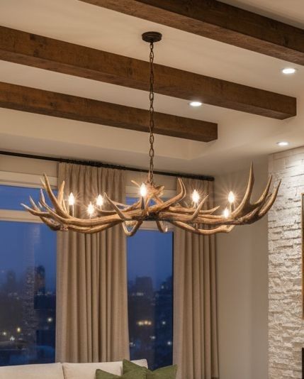 Vintage Rustic Antler Chandelier Pendant Lamp Delivery Available