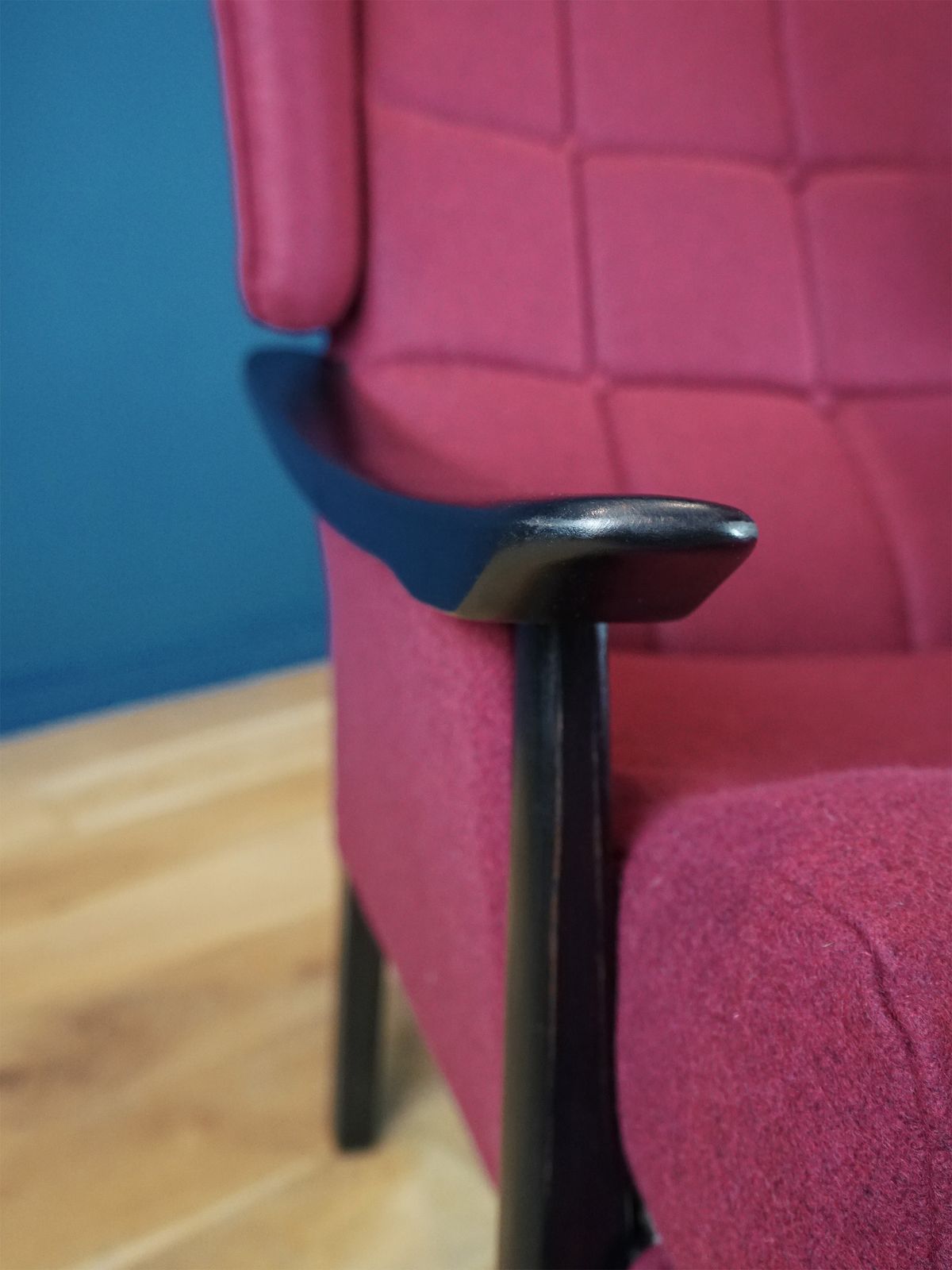1960s Restored Wingback Chair In Pure Abbotsford Wool – One Of A Kind photo vintage