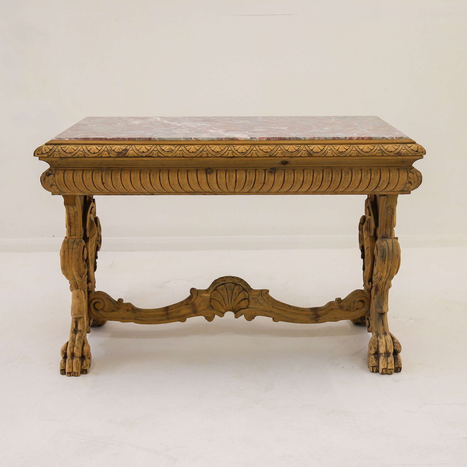19th Century Italian Baroque Centre Table   European Walnut With Pink Salome Marble Top photo vinterior