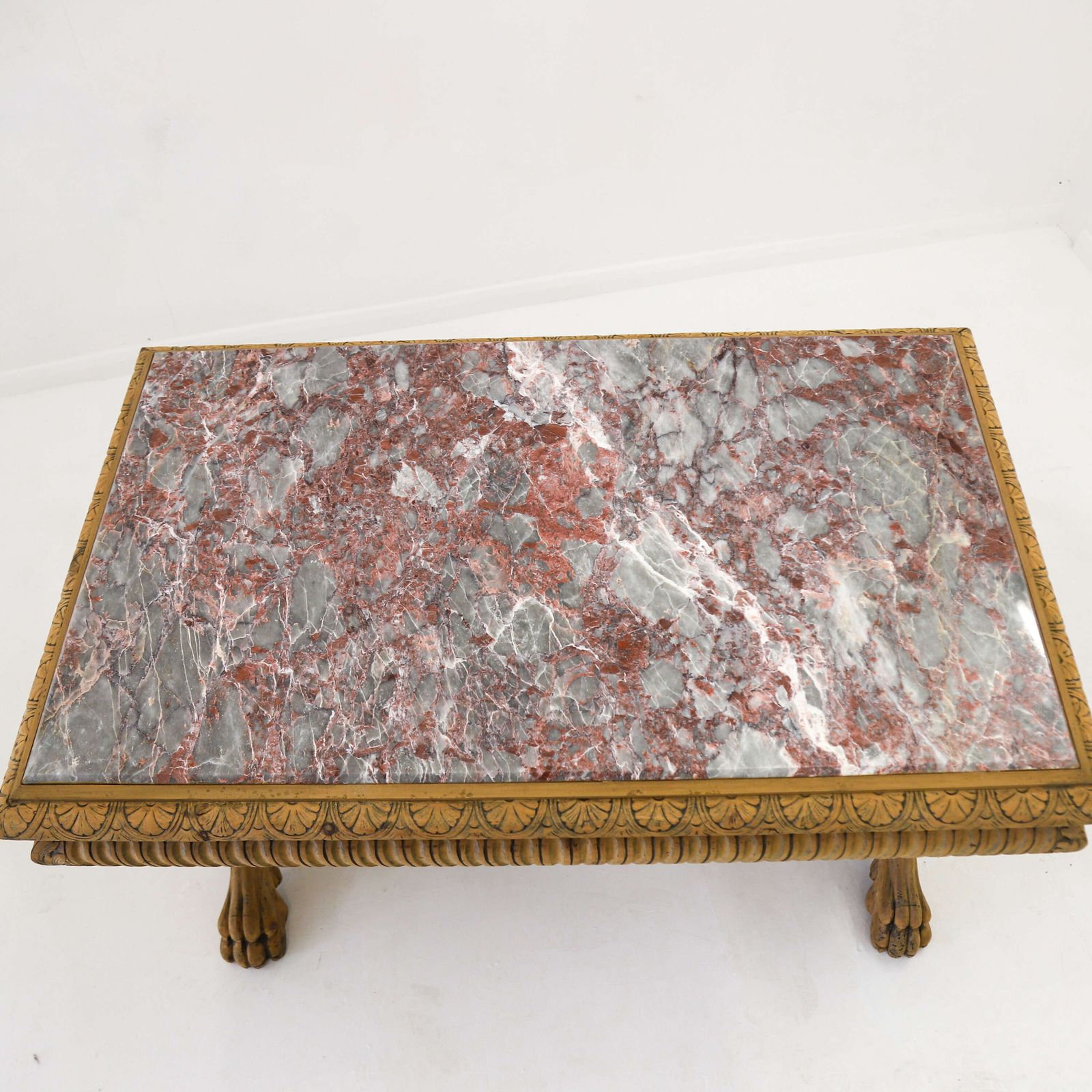 photo vintage 19th Century Italian Baroque Centre Table   European Walnut With Pink Salome Marble Top