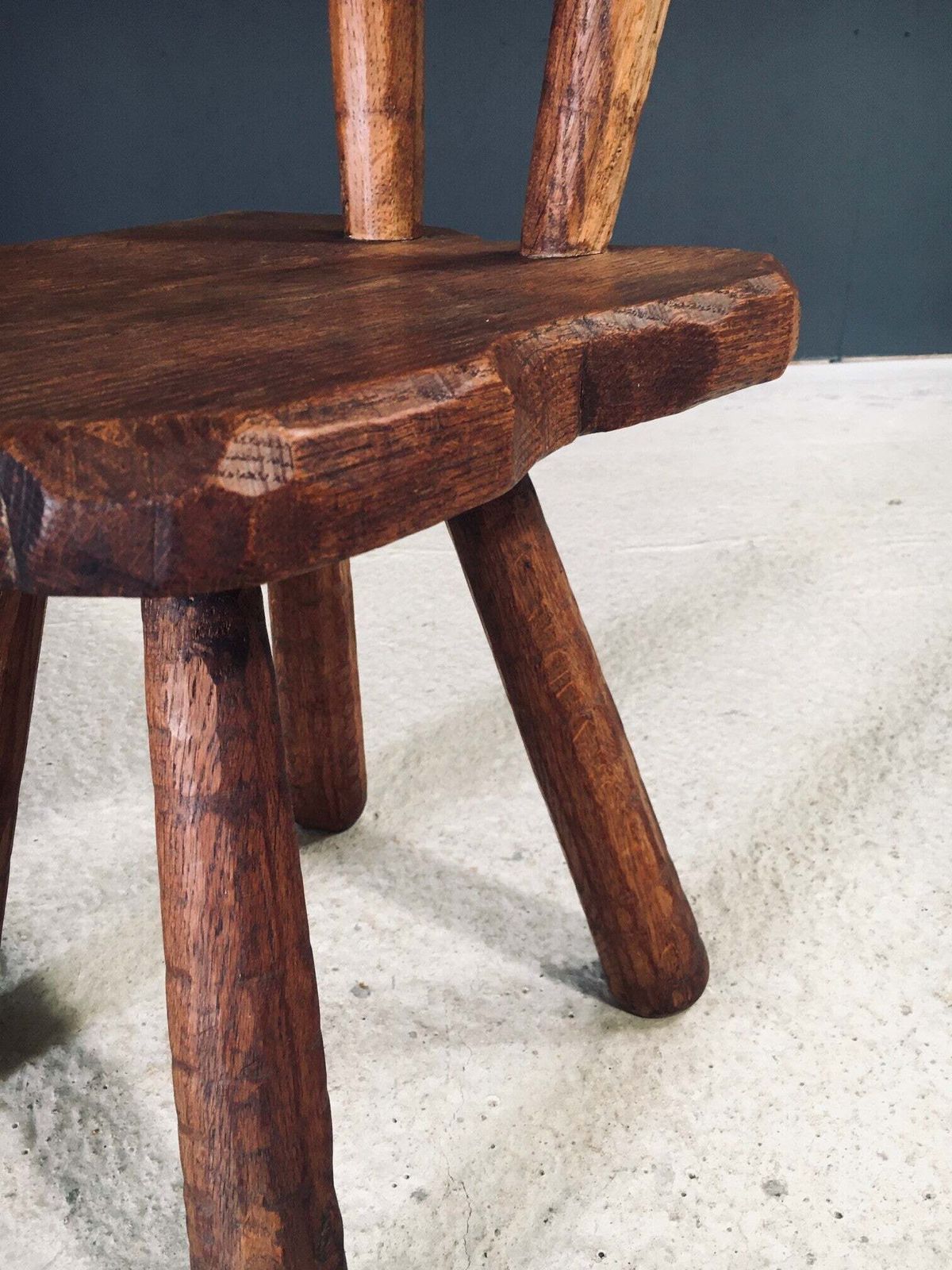 photo vintage Hand Carved Oak Rustic Alpine Chair, France 1920's