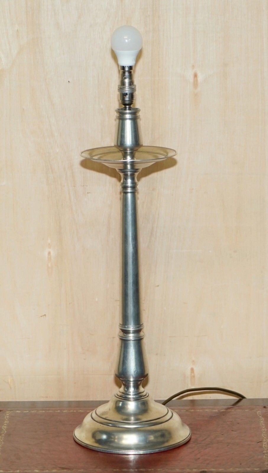 Extra Large Owl Stamped Arte Italica Tavola Marinoni Candlestick Pewter Lamp photo for sale