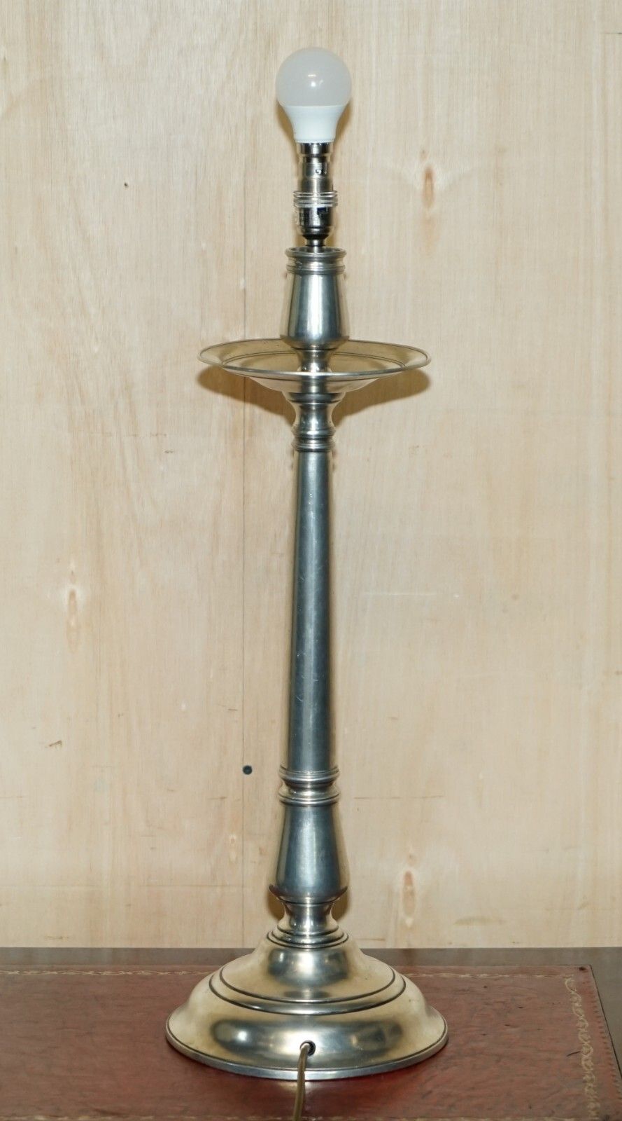 595.0 Extra Large Owl Stamped Arte Italica Tavola Marinoni Candlestick Pewter Lamp photo