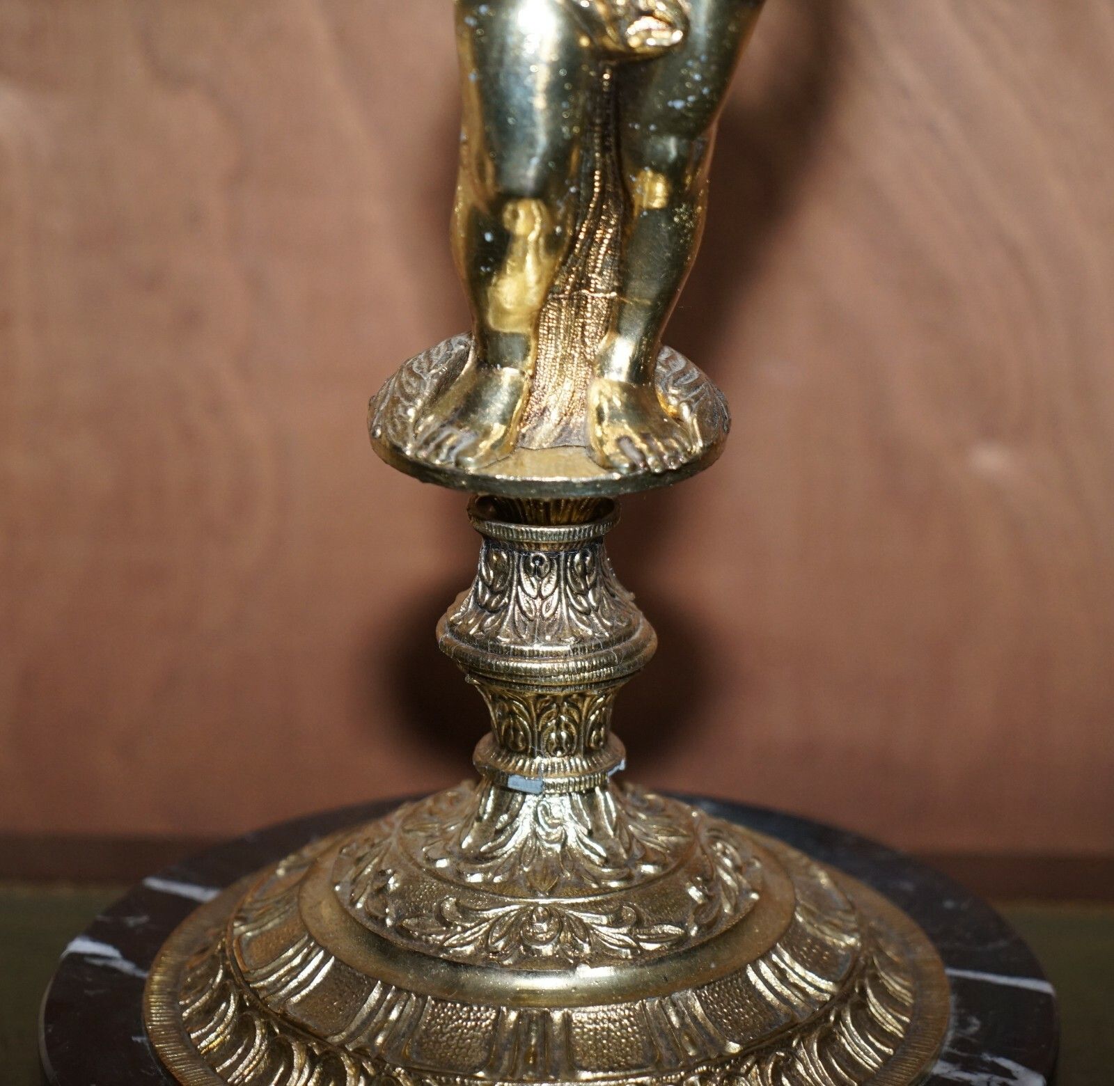 Lovely Large Sized Circa 1940's Marble & Brass Lamp With Cherub Putti's Angel photo 575.0