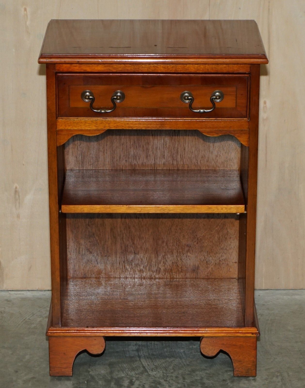 Vintage Yew Wood Side / End Sized Book Table With Single Drawer And Bookshelves photo furniture