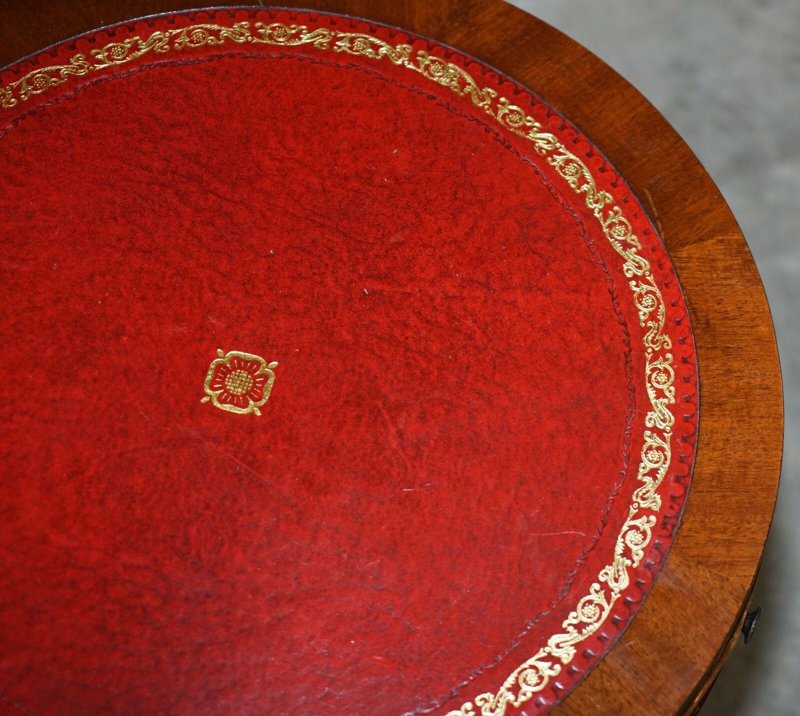 Regency Style Mahogany Oxblood Leather Side End Lamp Wine Drum Table Drawers photo vinterior
