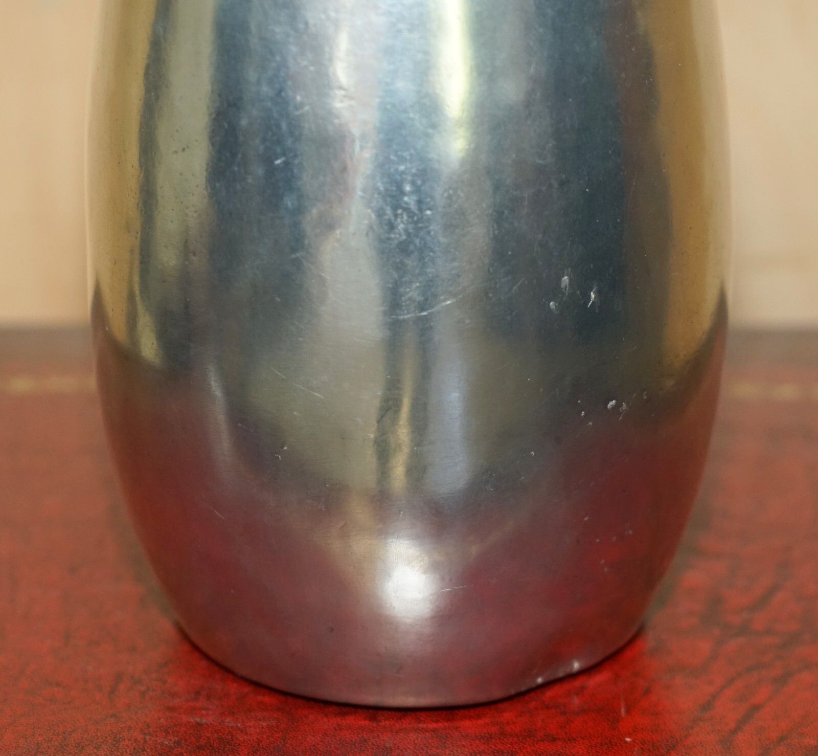Large Owl Stamped Arte Italica Tavola Marinoni Vase Dome Shaped Pewter Lamp photo vintage