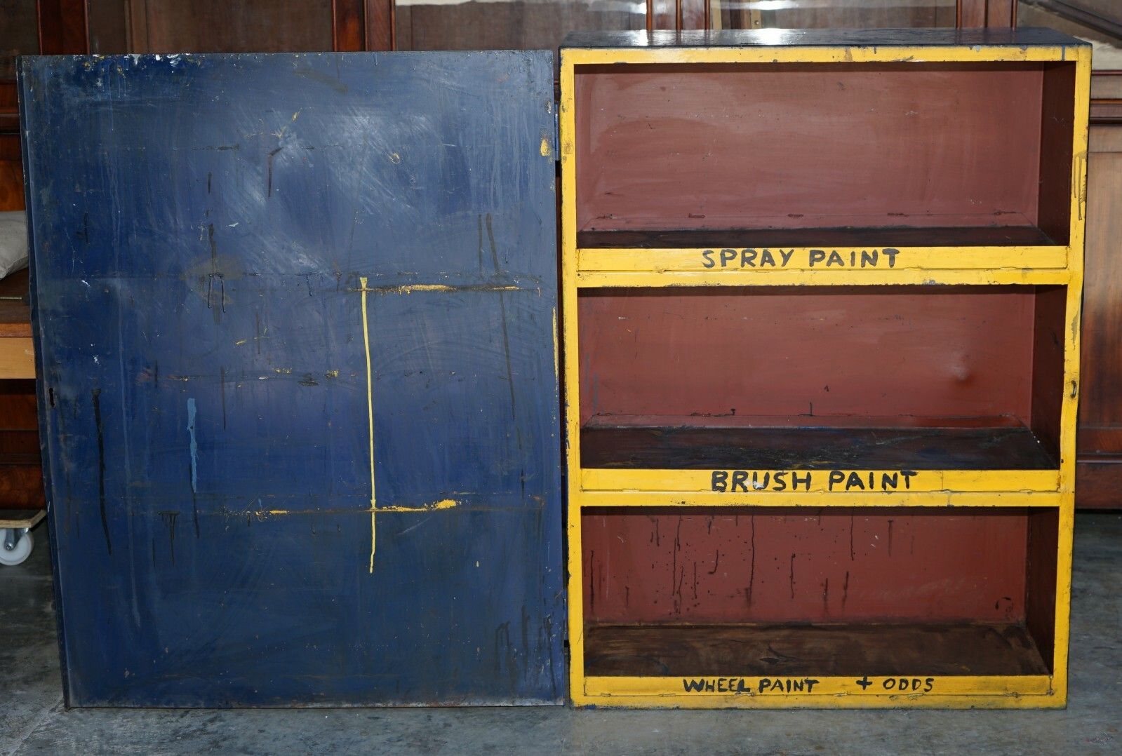 Industrial Steel Large Circa 1950's Metal Workers Paint Cupboard Very Rare Find photo vinterior