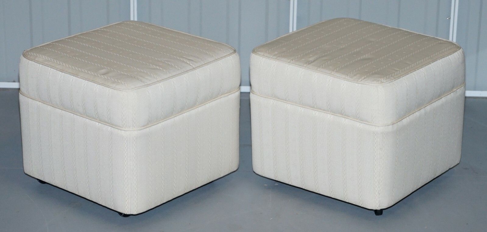 Part Large Suite Pair Of Vintage Mid Century Upholstered Footstools On Castors photo furniture
