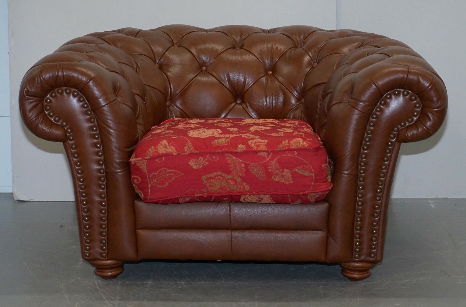 Tetrad Made In England Brown Leather Chesterfield Armchair Part Of Full Suite photo for sale