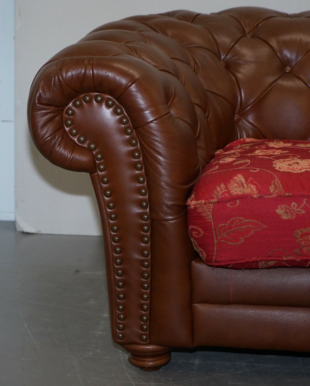 Tetrad Made In England Brown Leather Chesterfield Armchair Part Of Full Suite photo vintage