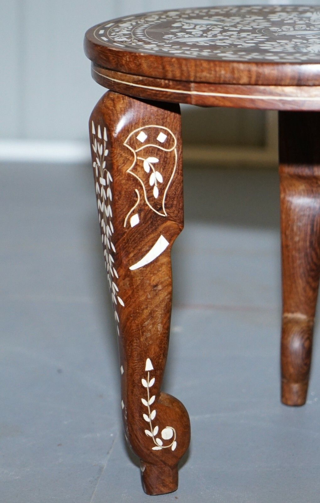 Anglo Indian Export Rosewood Elephant Inlaid Side Lamp End Wine Table Flowers photo buy