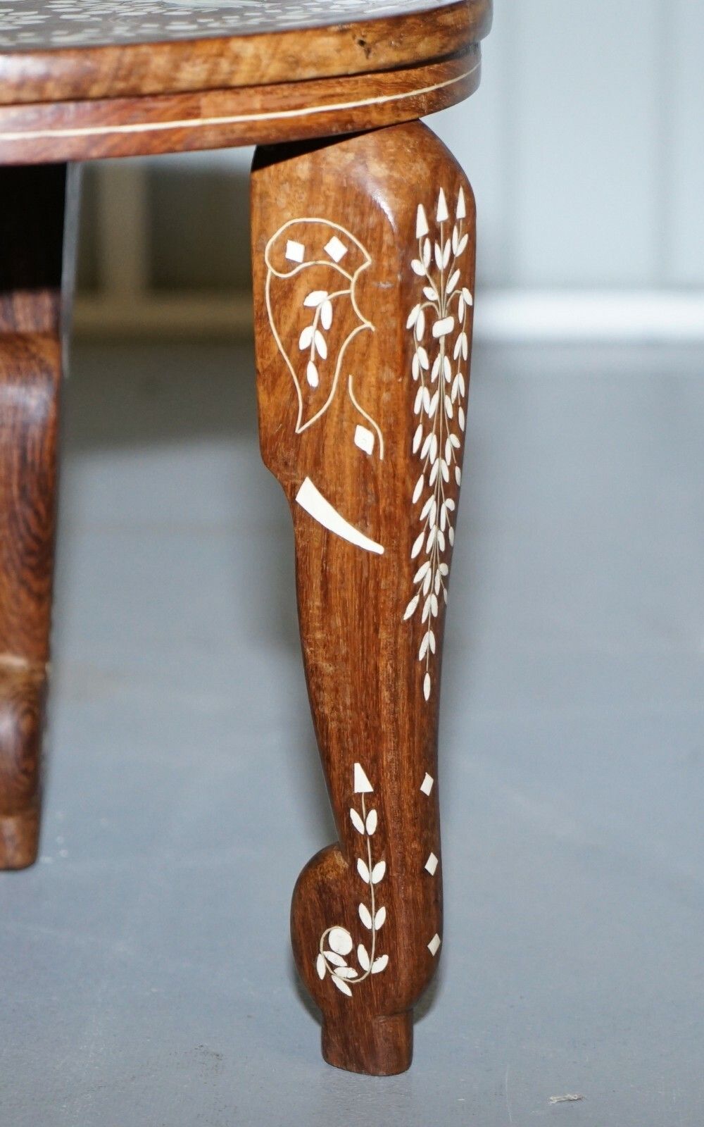 photo for sale Anglo Indian Export Rosewood Elephant Inlaid Side Lamp End Wine Table Flowers