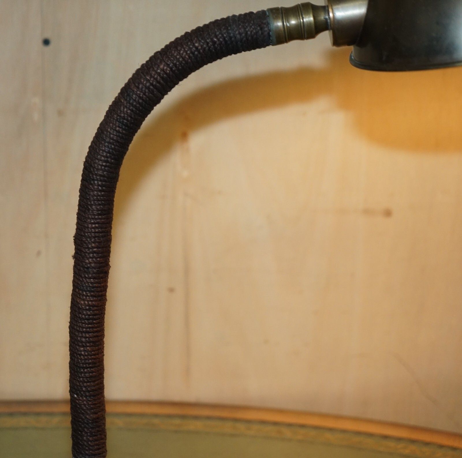 photo for sale Stunning Antique Circa 1930's Art Deco Bankers Table Lamp Stitched Leather Rope