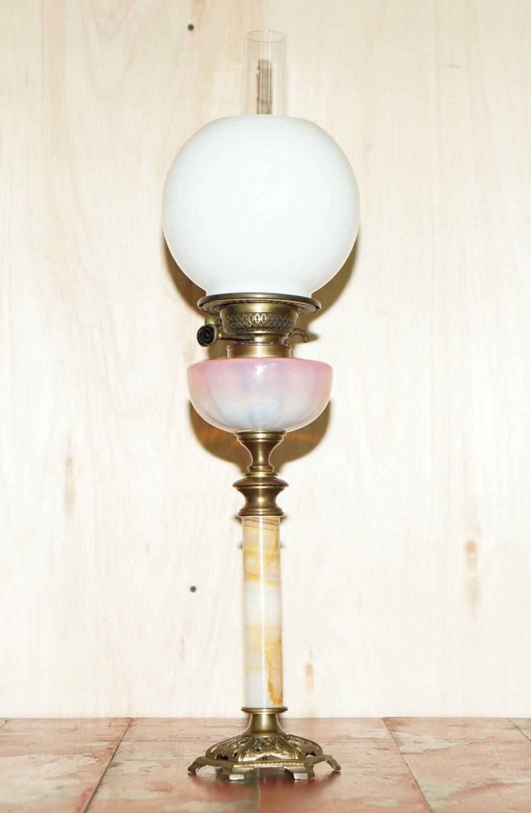 Anitique Onyx Base Victorian Oil Lamp Original Pearl Glass Finish Oil Dome photo furniture