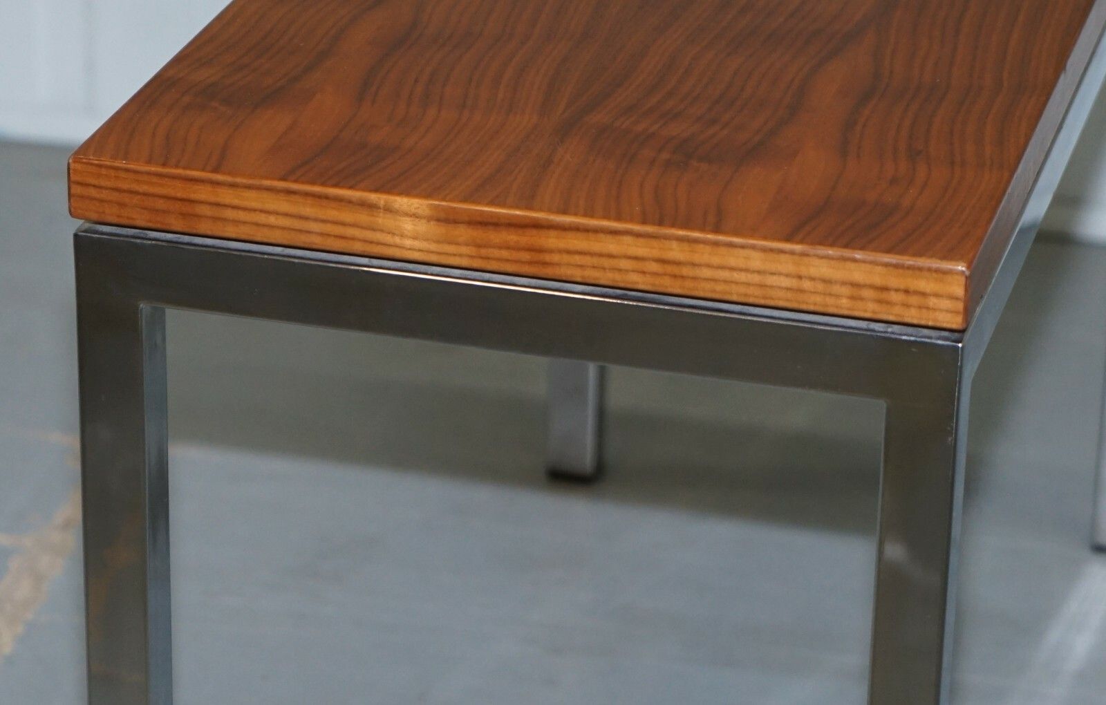 photo furniture Stunning Teak And Chrome Contemporary Small Coffee Table Mid Century Styling